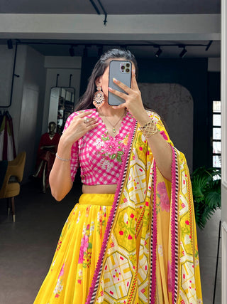 Yellow Floral Georgette Lehenga Choli ClothsVilla