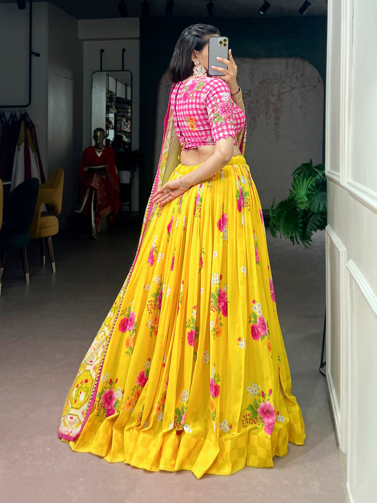 Yellow Floral Georgette Lehenga Choli ClothsVilla