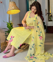 Load image into Gallery viewer, Yellow Floral Handpainted Straight Cut Suit - Elegance with a Modern Touch ClothsVilla