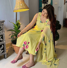 Load image into Gallery viewer, Yellow Floral Handpainted Straight Cut Suit - Elegance with a Modern Touch ClothsVilla