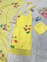 Load image into Gallery viewer, Yellow Floral Handpainted Straight Cut Suit - Elegance with a Modern Touch ClothsVilla