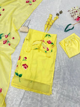 Load image into Gallery viewer, Yellow Floral Handpainted Straight Cut Suit - Elegance with a Modern Touch ClothsVilla