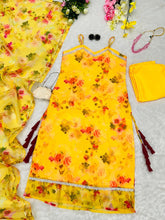 Load image into Gallery viewer, Yellow Floral Organza Straight Cut Suit with Dupatta ClothsVilla