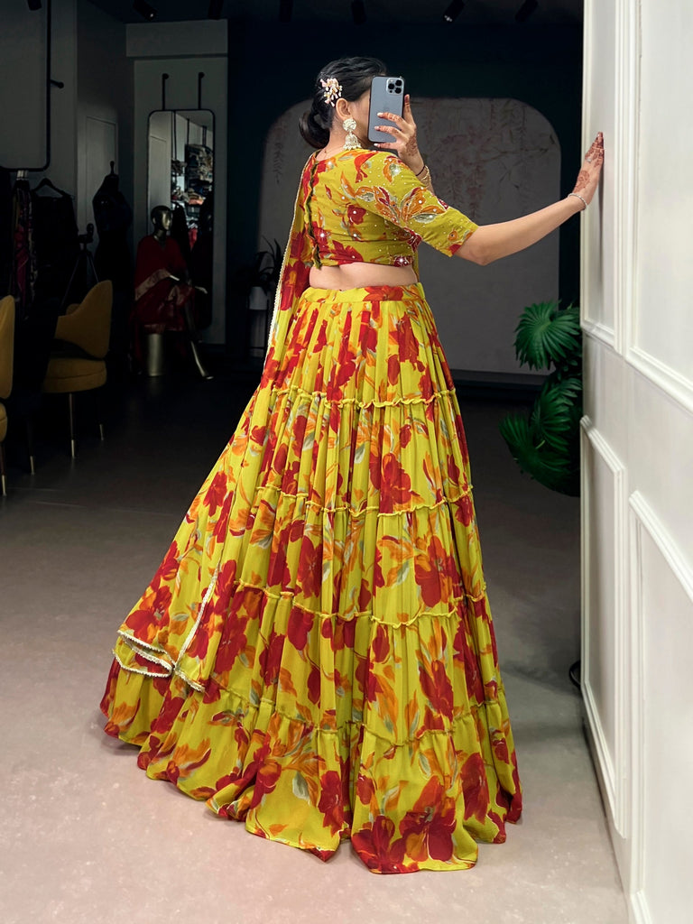 Yellow Floral Printed Lehenga Choli Set ClothsVilla