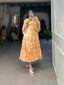 Yellow Flowy Georgette Floral Print Frock for Women ClothsVilla