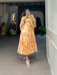 Load image into Gallery viewer, Yellow Flowy Georgette Floral Print Frock for Women ClothsVilla