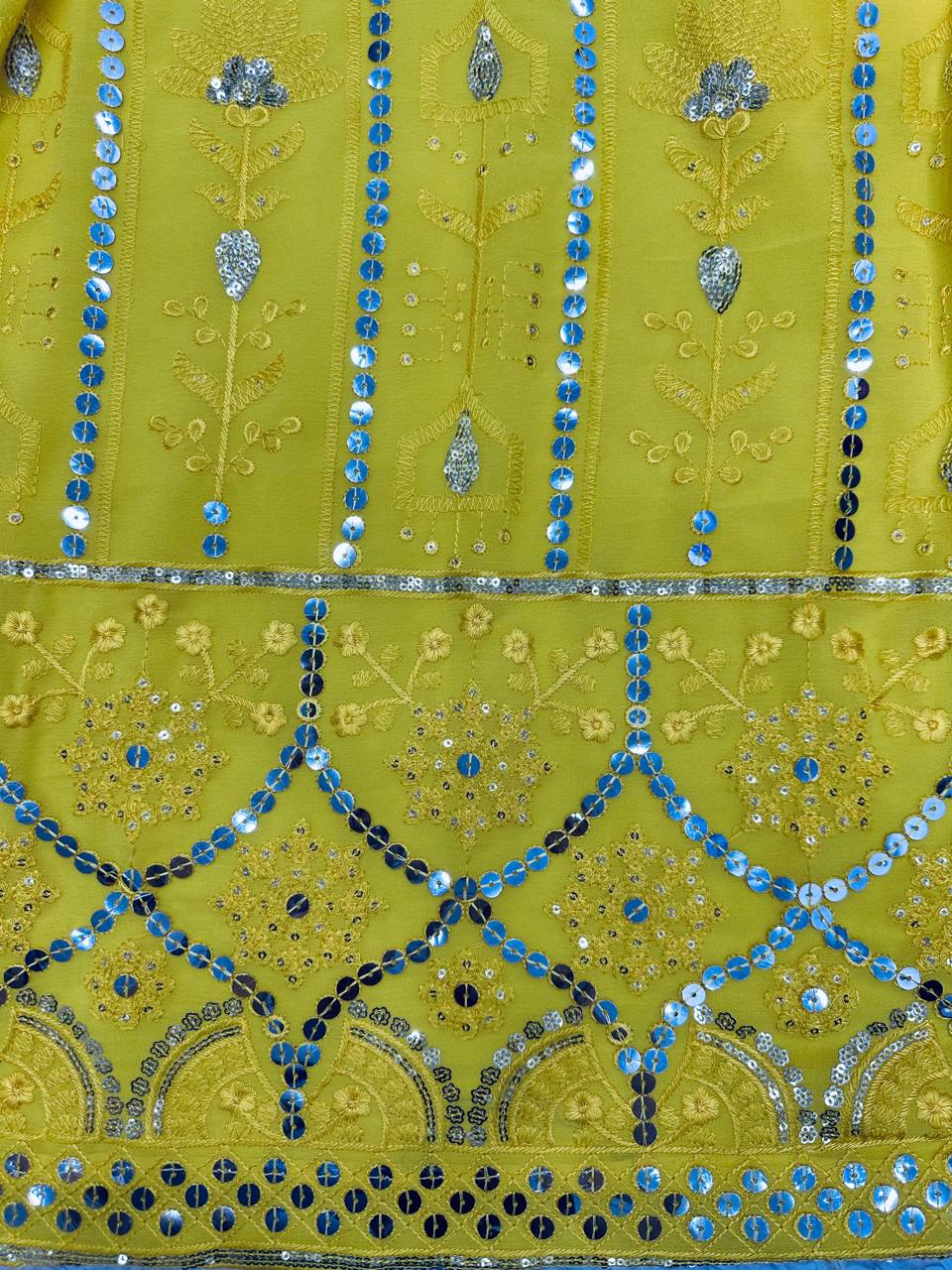 Yellow Fox Georgette Embroidered Lehenga Set with 9mm Sequins Semi-Stitched Elegance for Festive Glamour Clothsvilla