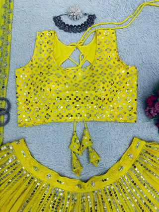 Yellow Fox Georgette Embroidered Lehenga Set with 9mm Sequins Semi-Stitched Elegance for Festive Glamour Clothsvilla