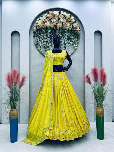 Yellow Fox Georgette Embroidered Lehenga Set with 9mm Sequins Semi-Stitched Elegance for Festive Glamour Clothsvilla