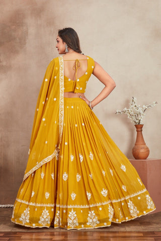Yellow Georgette Embroidered Lehenga ClothsVilla