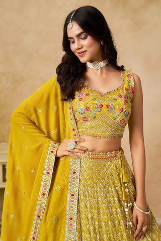Yellow Georgette Sequin Lehenga Choli ClothsVilla