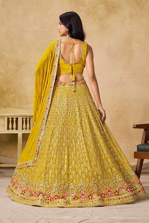 Yellow Georgette Sequin Lehenga Choli ClothsVilla