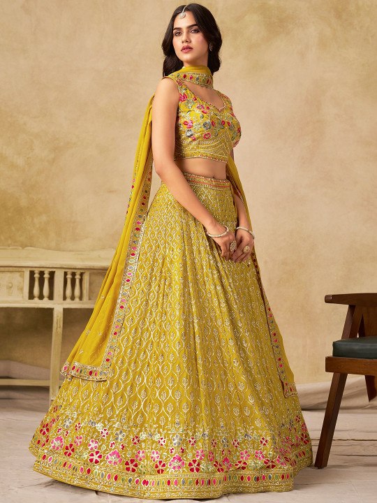 Yellow Georgette Sequin Lehenga Choli ClothsVilla