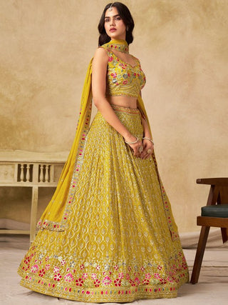 Yellow Georgette Sequin Lehenga Choli ClothsVilla