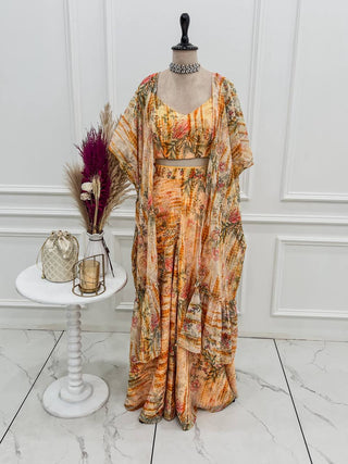 Yellow Georgette Shrug Palazzo Set ClothsVilla