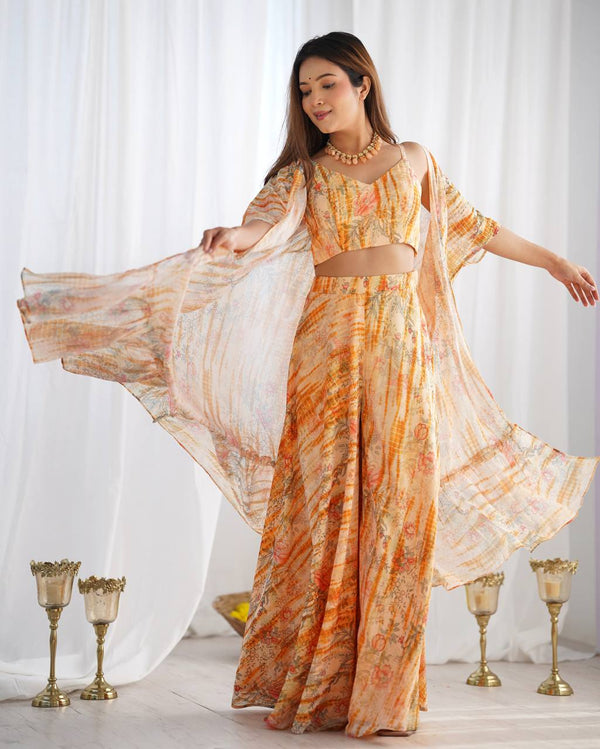 Yellow Georgette Shrug Palazzo Set ClothsVilla