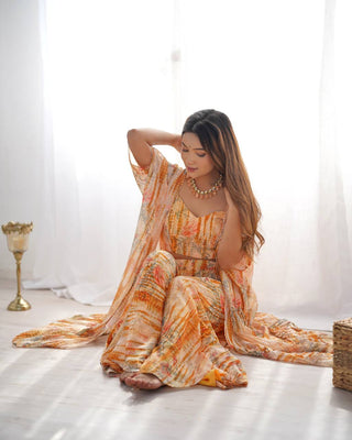 Yellow Georgette Shrug Palazzo Set ClothsVilla