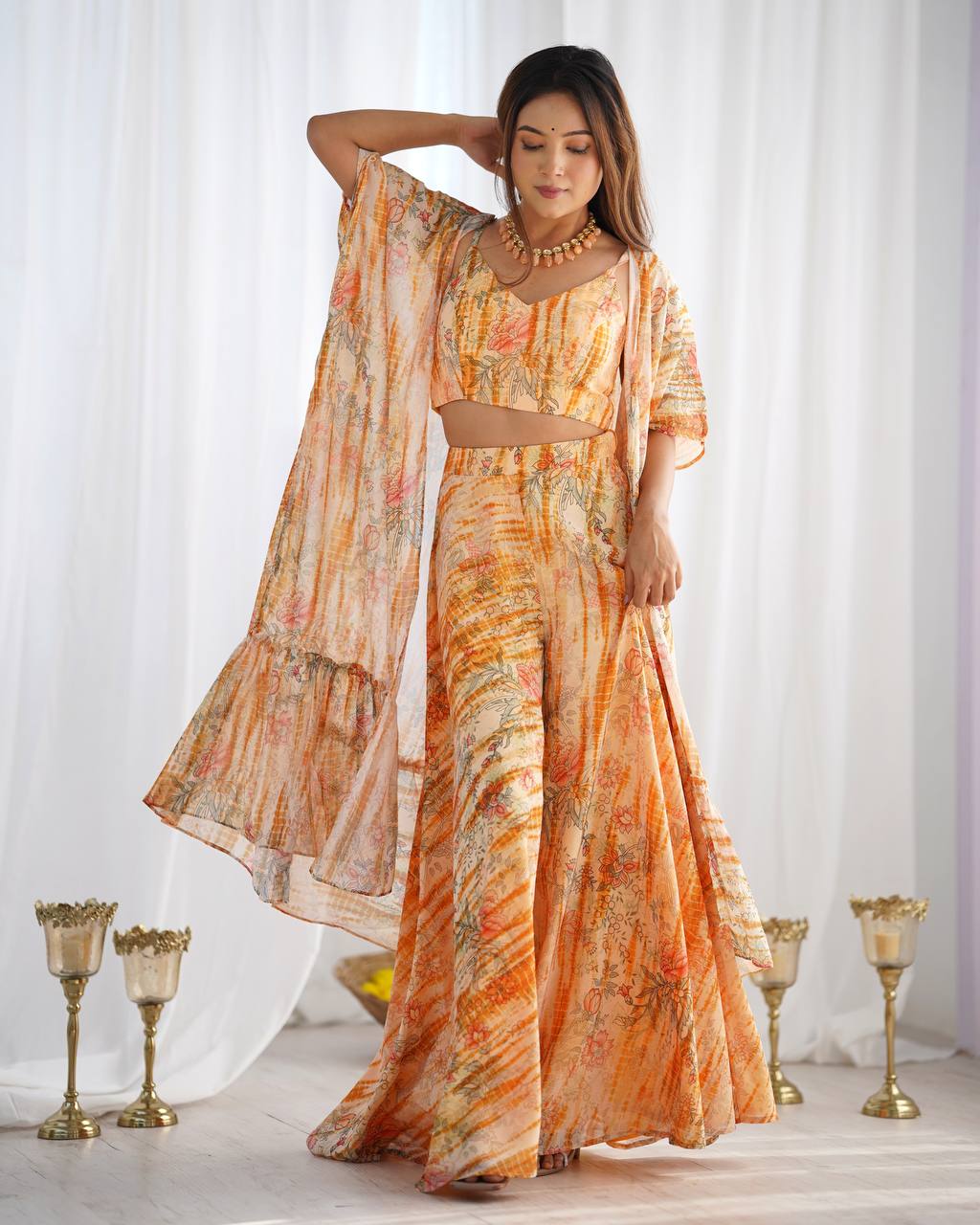 Yellow Georgette Shrug Palazzo Set ClothsVilla