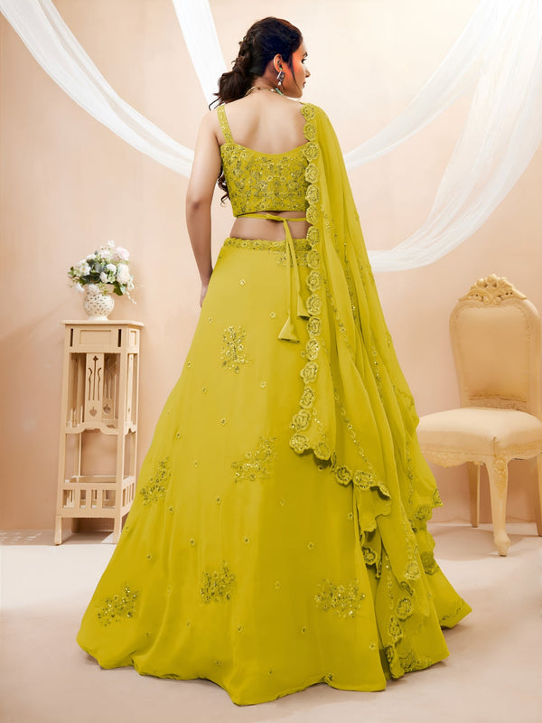 Georgette Zari, Sequin & Dori Embroidered Semi-Stitched Lehenga Choli Clothsvilla