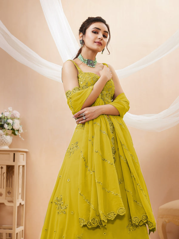 Georgette Zari, Sequin & Dori Embroidered Semi-Stitched Lehenga Choli Clothsvilla