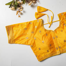 Load image into Gallery viewer, Yellow Golden Embroidered Vibrant Silk Blouse with Sequins ClothsVilla