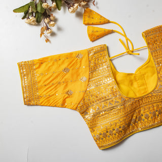 Yellow Golden Embroidered Vibrant Silk Blouse with Sequins ClothsVilla