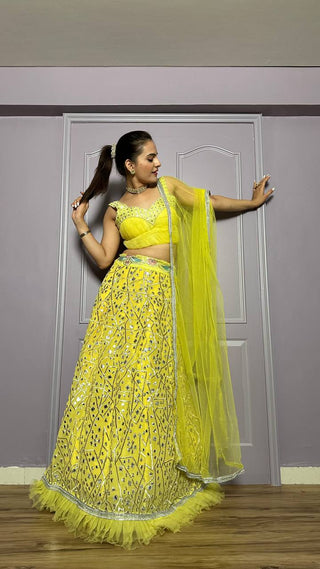 Yellow Gorgeous Georgette Lehenga Set with Zari & Foil Work ClothsVilla
