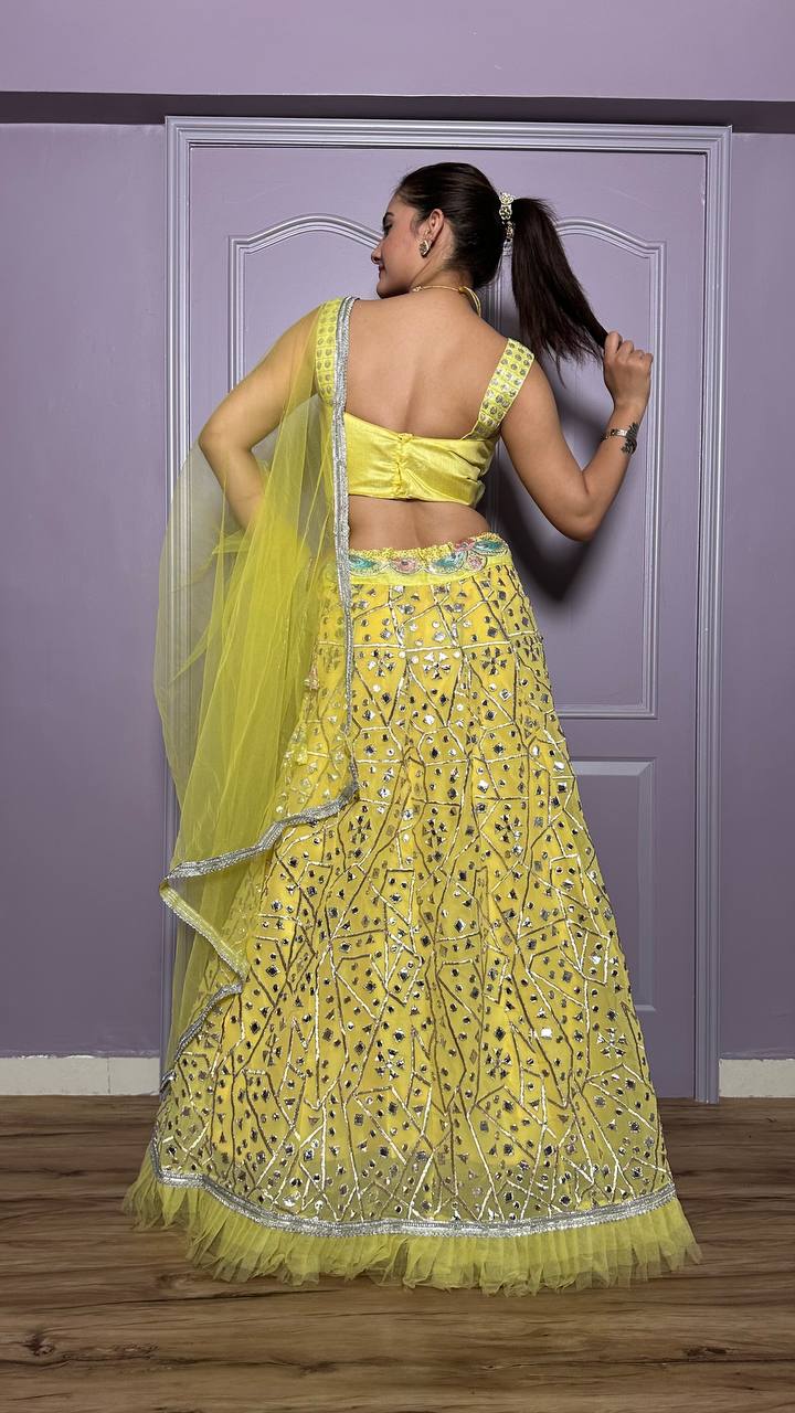 Yellow Gorgeous Georgette Lehenga Set with Zari & Foil Work ClothsVilla
