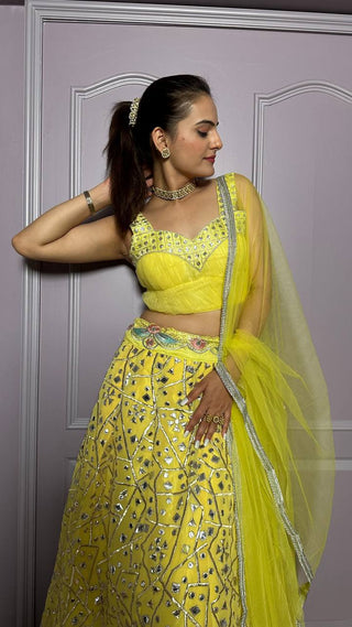 Yellow Gorgeous Georgette Lehenga Set with Zari & Foil Work ClothsVilla