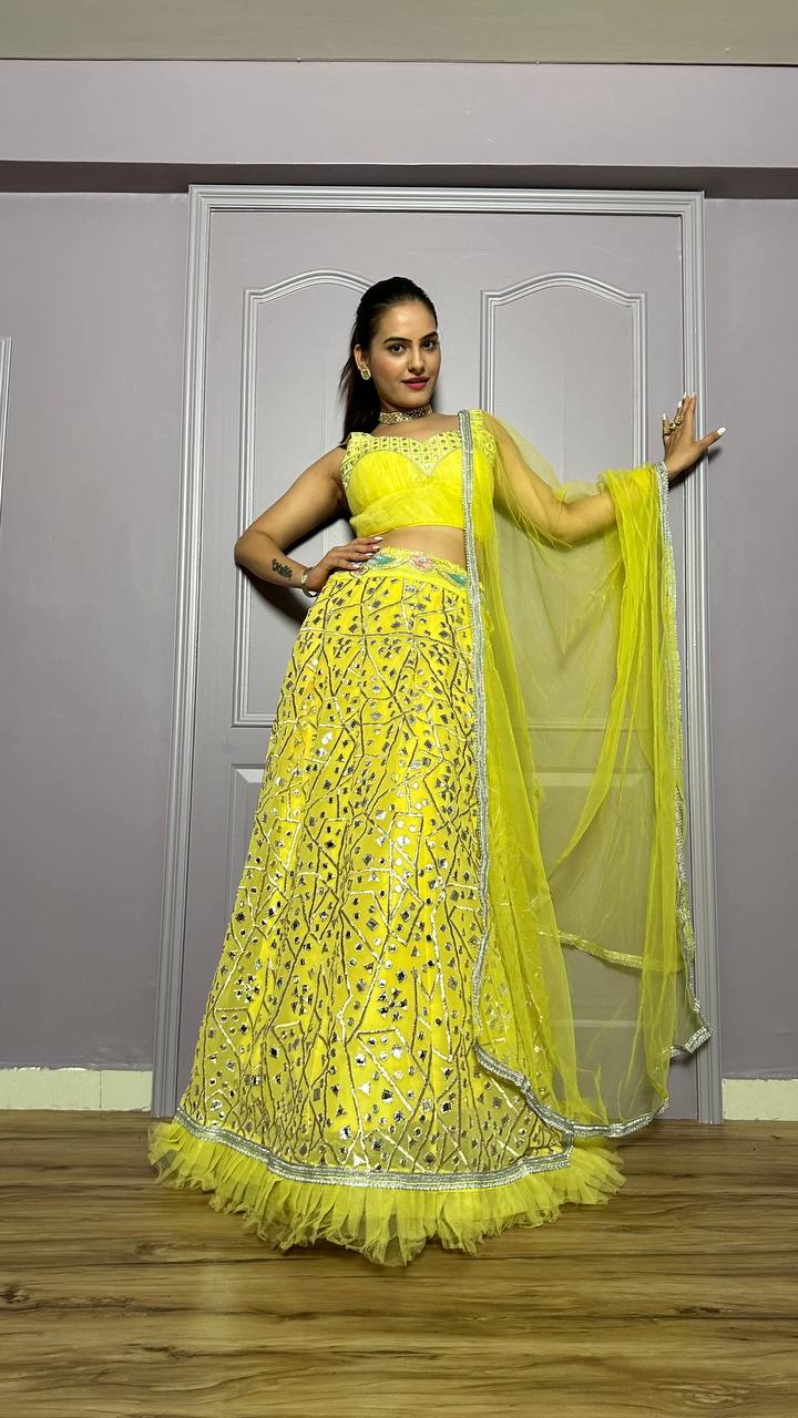 Yellow Gorgeous Georgette Lehenga Set with Zari & Foil Work ClothsVilla
