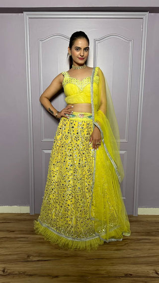Yellow Gorgeous Georgette Lehenga Set with Zari & Foil Work ClothsVilla