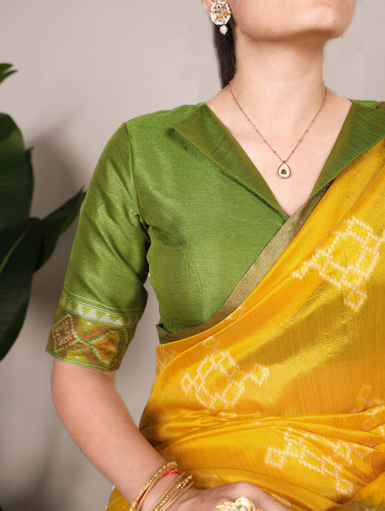 Yellow Graceful Jacquard Silk Saree with Printed & Zari Weaving Work ClothsVilla