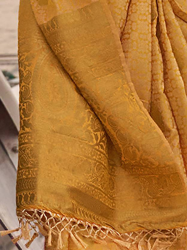 Yellow Graceful Silk Blend Kanjivaram Saree with Tassel Detailing ClothsVilla