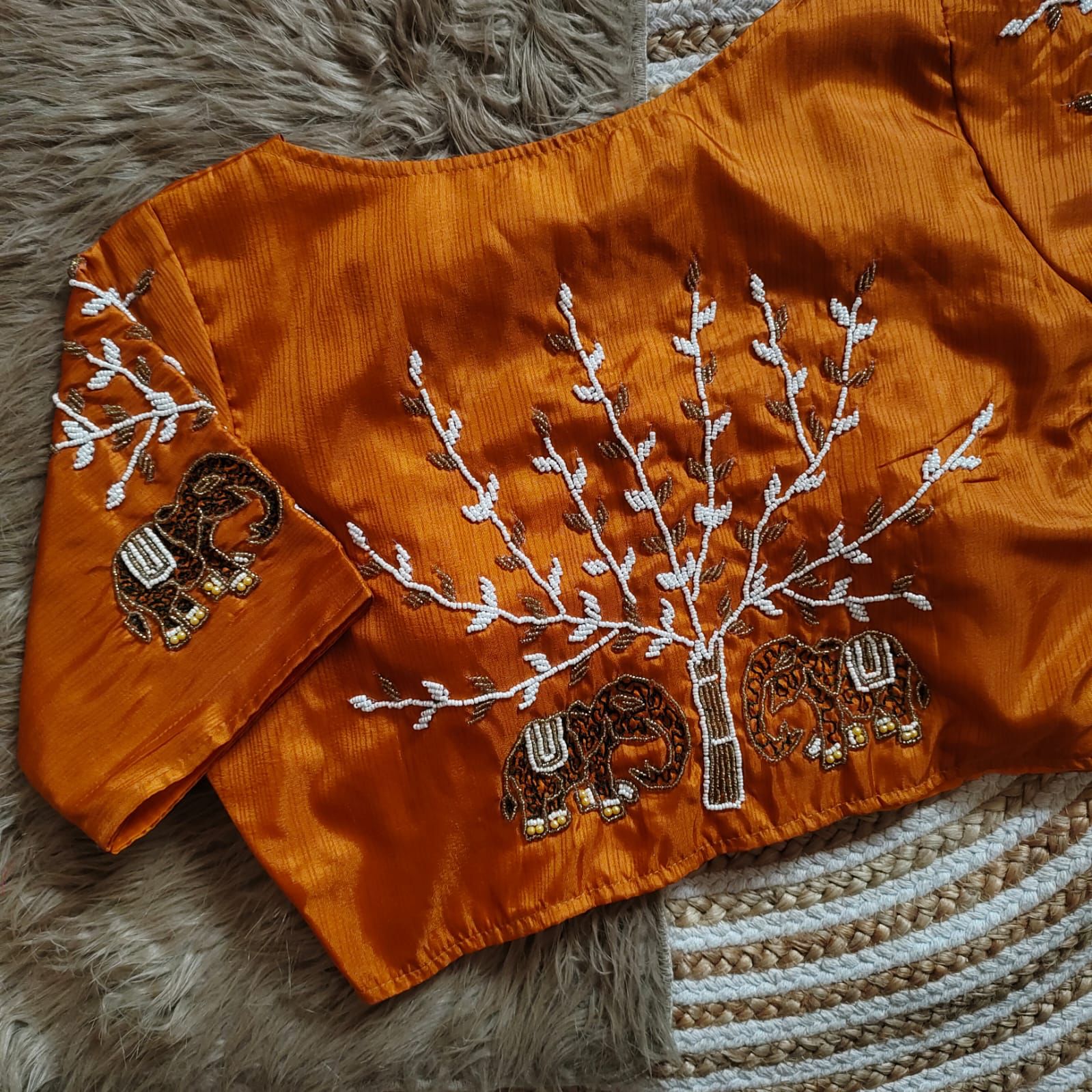 Yellow Handcrafted Blouse with Detailed Sleeves and Back in Haka Silk ClothsVilla