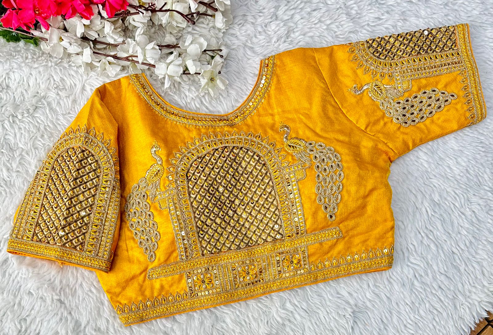 Yellow Handcrafted Sequence Blouse in Watermelon Silk – Perfect Fit for Any Occasion Secondary image