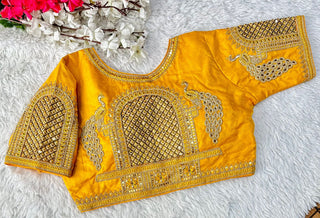 Yellow Handcrafted Sequence Blouse in Watermelon Silk – Perfect Fit for Any Occasion ClothsVilla