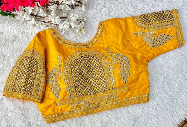 Yellow Handcrafted Sequence Blouse in Watermelon Silk – Perfect Fit for Any Occasion ClothsVilla
