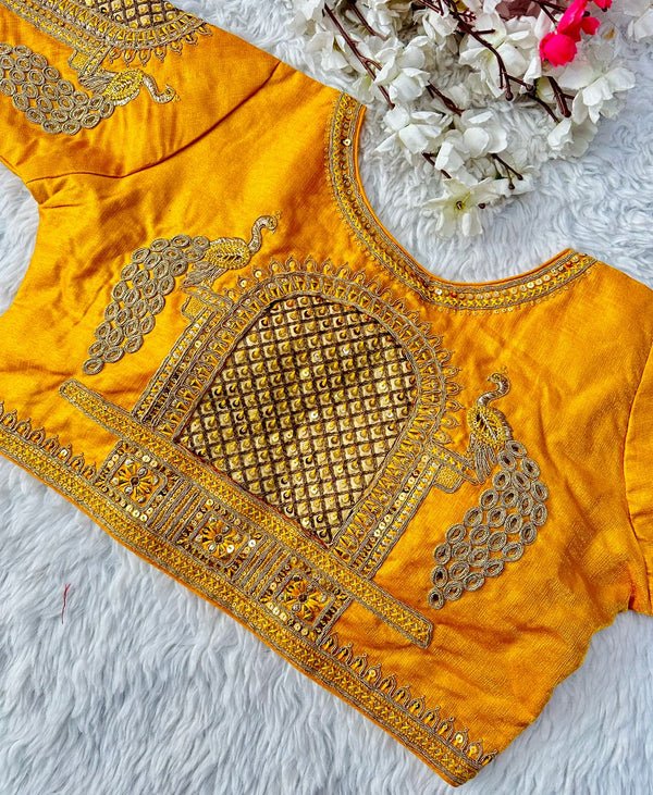 Yellow Handcrafted Sequence Blouse in Watermelon Silk – Perfect Fit for Any Occasion ClothsVilla