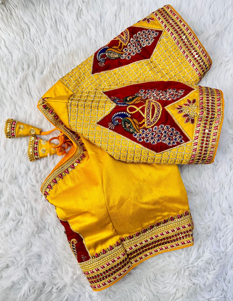 Yellow Handcrafted Sequined Blouse in Dilkush Silk ClothsVilla