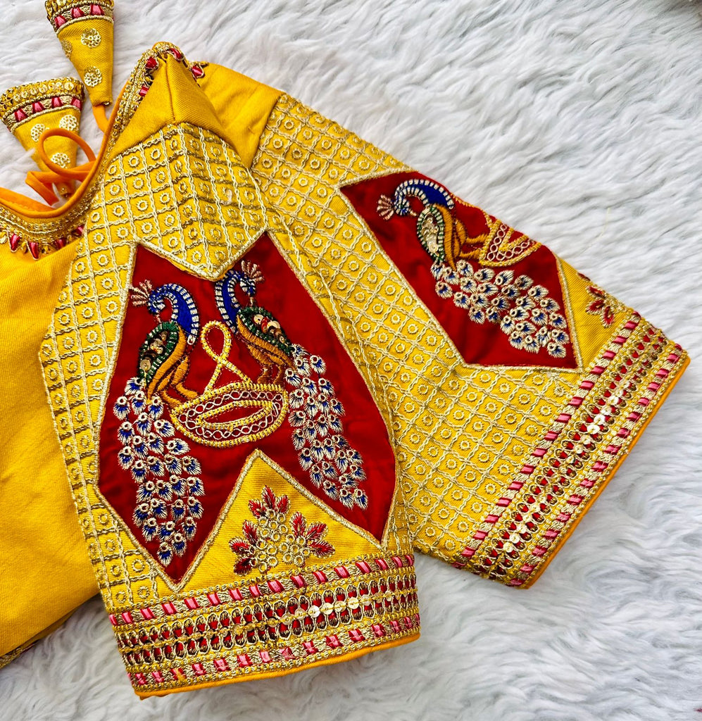 Yellow Handcrafted Sequined Blouse in Dilkush Silk ClothsVilla