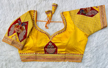 Load image into Gallery viewer, Yellow Handcrafted Sequined Blouse in Dilkush Silk ClothsVilla