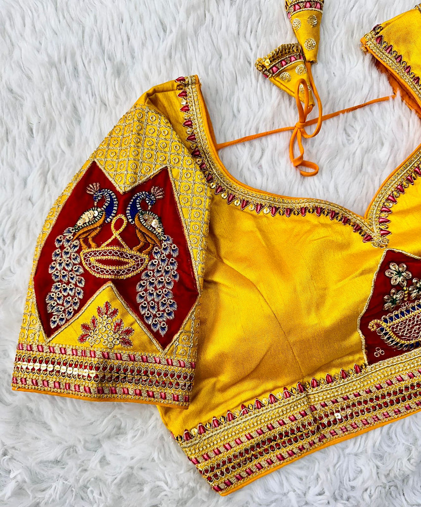 Yellow Handcrafted Sequined Blouse in Dilkush Silk ClothsVilla