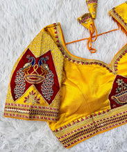 Load image into Gallery viewer, Yellow Handcrafted Sequined Blouse in Dilkush Silk ClothsVilla