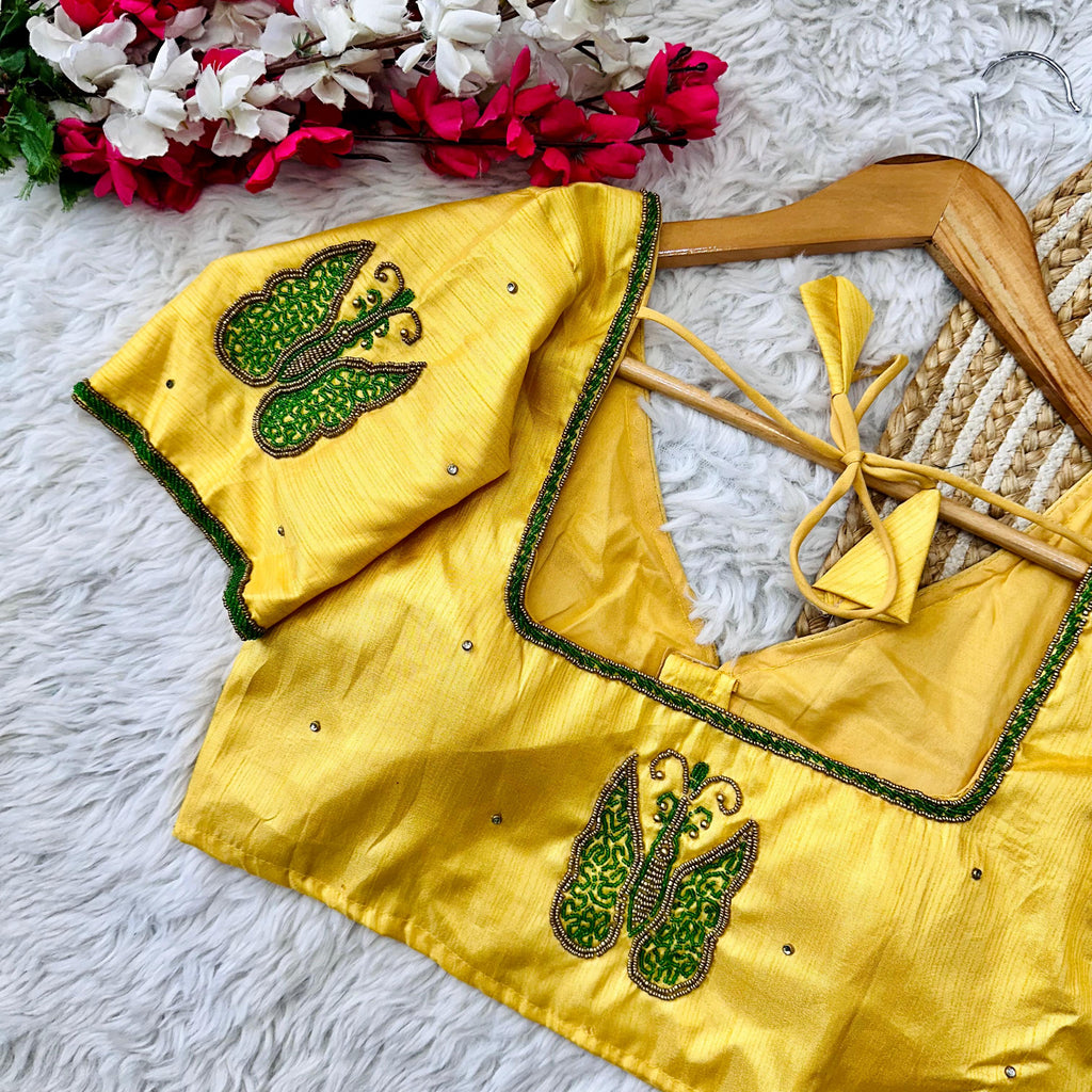 Yellow Handcrafted Wedding Blouse Collection in Mayo Silk ClothsVilla