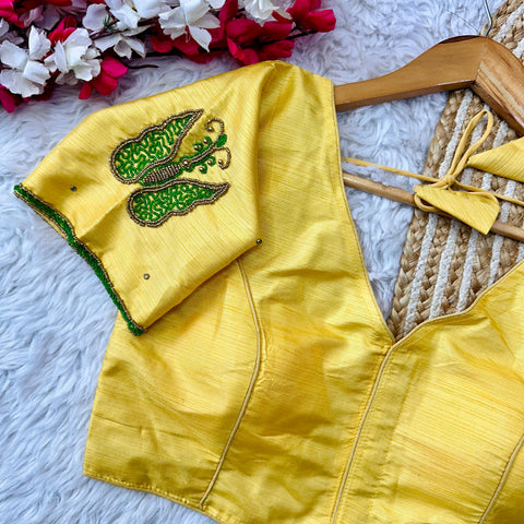 Yellow Handcrafted Wedding Blouse Collection in Mayo Silk ClothsVilla Main image
