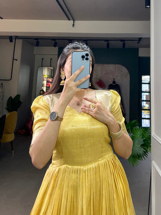 Yellow Handwoven Khadi Organza Gown with Exquisite Zari Detailing ClothsVilla