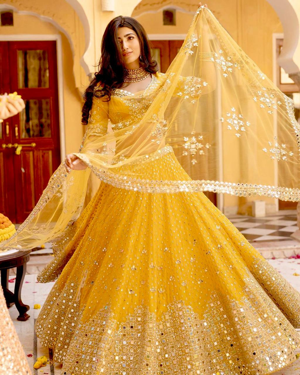 Yellow Heart-Stealing Georgette Lehenga Set ClothsVilla
