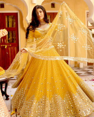Yellow Heart-Stealing Georgette Lehenga Set ClothsVilla