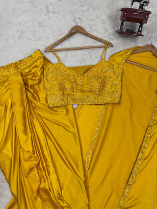 Yellow Indo-Western Dhoti Style Set with Shrug & Choli ClothsVilla