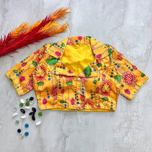 Load image into Gallery viewer, Yellow Kalamkari Print Blouse in Chilly Silk ClothsVilla